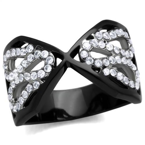 JCE1644 Two-Tone IP Black Stainless Steel Ring with AAA Grade CZ in Clear