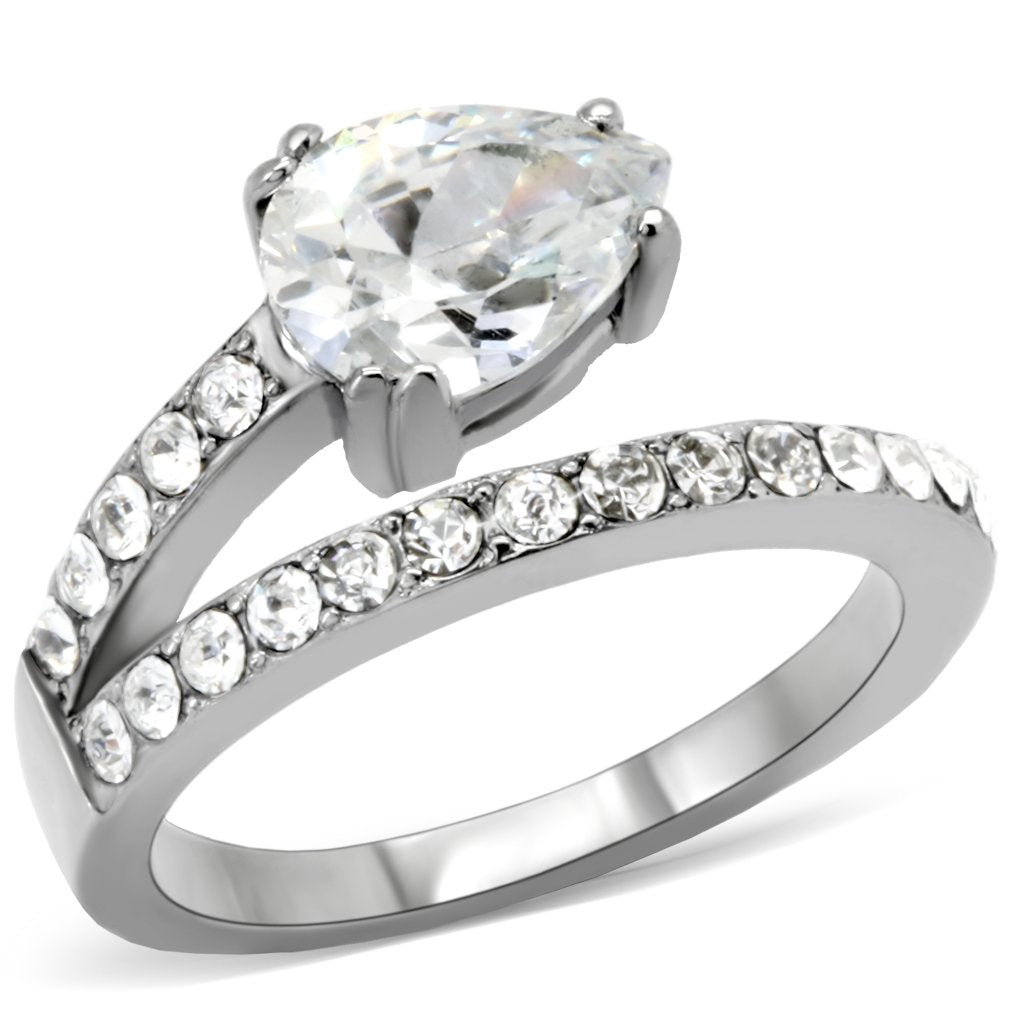 JCE166 High polished (no plating) Stainless Steel Ring with AAA Grade CZ in Clear