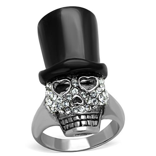 JCE1662 Two-Tone IP Black Stainless Steel Ring with Top Grade Crystal in Clear