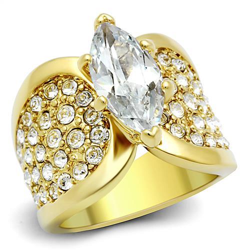 JCE1672 IP Gold(Ion Plating) Stainless Steel Ring with AAA Grade CZ in Clear
