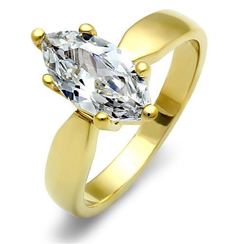 JCE1673 IP Gold(Ion Plating) Stainless Steel Ring with AAA Grade CZ in Clear