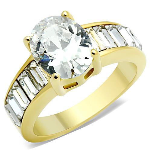 JCE1675 IP Gold(Ion Plating) Stainless Steel Ring with AAA Grade CZ in Clear
