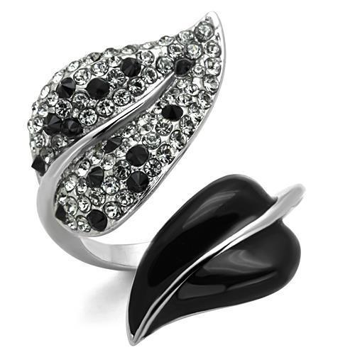 JCE1678 High polished (no plating) Stainless Steel Ring with Top Grade Crystal in Jet