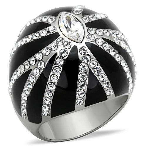 JCE1679 High polished (no plating) Stainless Steel Ring with Top Grade Crystal in Clear