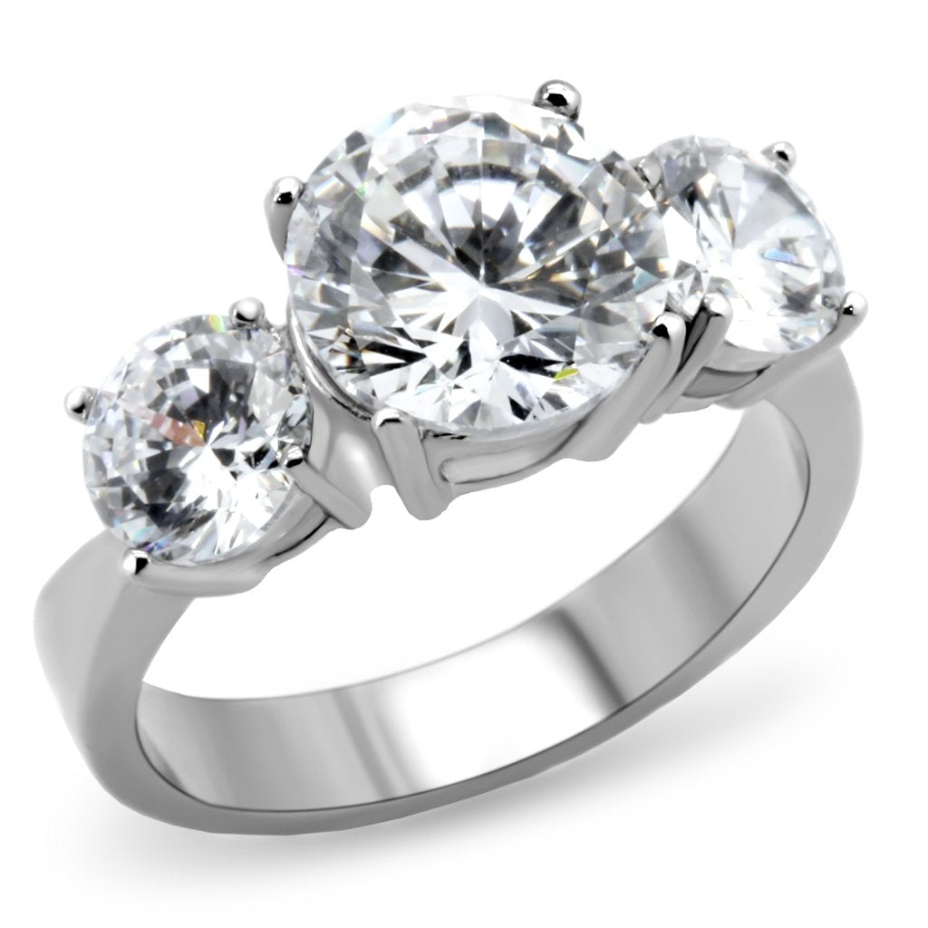 JCE168 High polished (no plating) Stainless Steel Ring with AAA Grade CZ in Clear