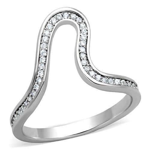 JCE1680 High polished (no plating) Stainless Steel Ring with AAA Grade CZ in Clear