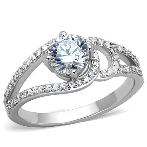 JCE1681 High polished (no plating) Stainless Steel Ring with AAA Grade CZ in Clear
