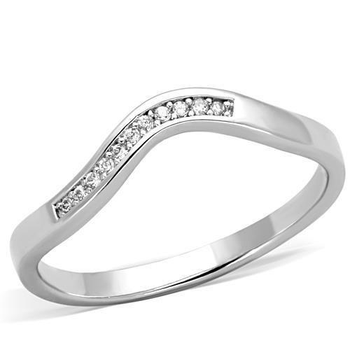 JCE1682 High polished (no plating) Stainless Steel Ring with AAA Grade CZ in Clear