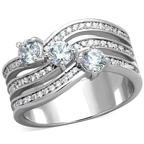 JCE1683 High polished (no plating) Stainless Steel Ring with AAA Grade CZ in Clear