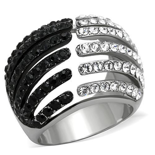 JCE1686 Two-Tone IP Black Stainless Steel Ring with Top Grade Crystal in Jet
