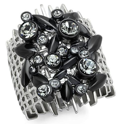 JCE1687 Two-Tone IP Black Stainless Steel Ring with Top Grade Crystal in Black Diamond