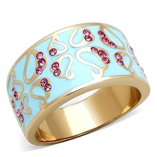 JCE1689 IP Rose Gold(Ion Plating) Stainless Steel Ring with Top Grade Crystal in Rose