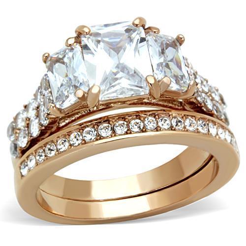 JCE1690 IP Rose Gold(Ion Plating) Stainless Steel Ring with AAA Grade CZ in Clear