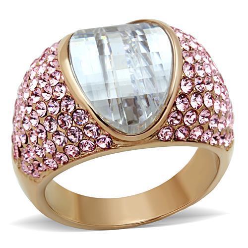 JCE1692 IP Rose Gold(Ion Plating) Stainless Steel Ring with AAA Grade CZ in Clear