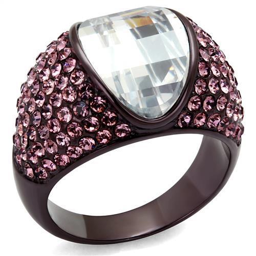 JCE1692DC IP Dark Brown (IP coffee) Stainless Steel Ring with AAA Grade CZ in Clear