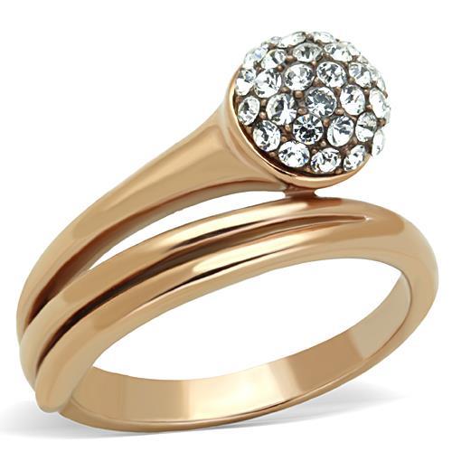 JCE1693 IP Rose Gold(Ion Plating) Stainless Steel Ring with Top Grade Crystal in Clear