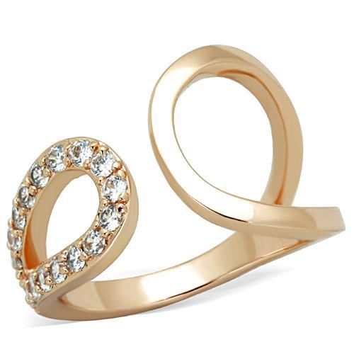 JCE1694 IP Rose Gold(Ion Plating) Stainless Steel Ring with AAA Grade CZ in Clear