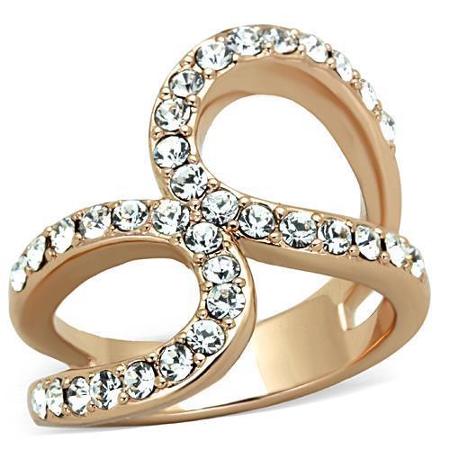 JCE1695 IP Rose Gold(Ion Plating) Stainless Steel Ring with Top Grade Crystal in Clear