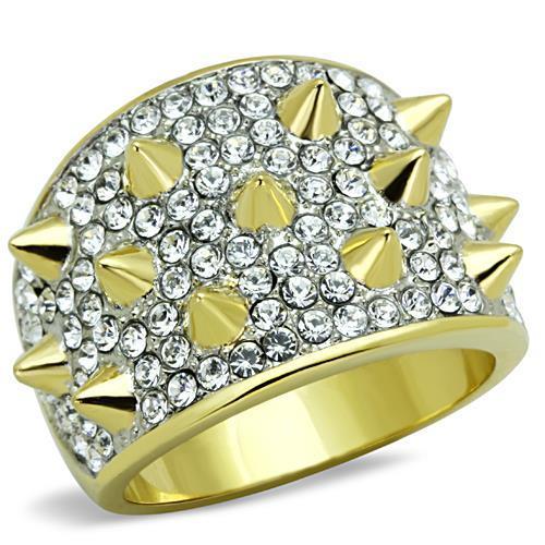 JCE1697 Two-Tone IP Gold (Ion Plating) Stainless Steel Ring with Top Grade Crystal in Clear