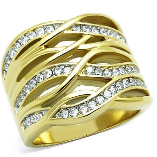 JCE1699 Two-Tone IP Gold (Ion Plating) Stainless Steel Ring with AAA Grade CZ in Clear
