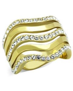 JCE1700 IP Gold(Ion Plating) Stainless Steel Ring with Top Grade Crystal in Clear
