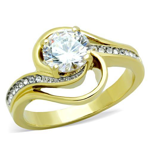 JCE1701 Two-Tone IP Gold (Ion Plating) Stainless Steel Ring with AAA Grade CZ in Clear