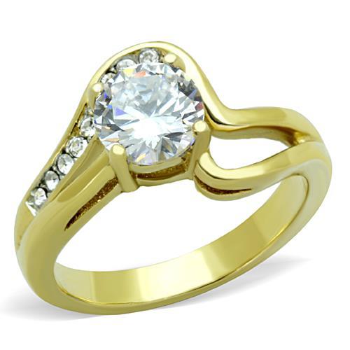 JCE1702 Two-Tone IP Gold (Ion Plating) Stainless Steel Ring with AAA Grade CZ in Clear