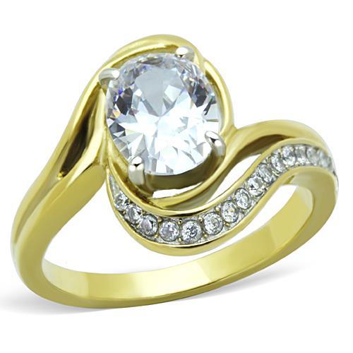 JCE1703 Two-Tone IP Gold (Ion Plating) Stainless Steel Ring with AAA Grade CZ in Clear