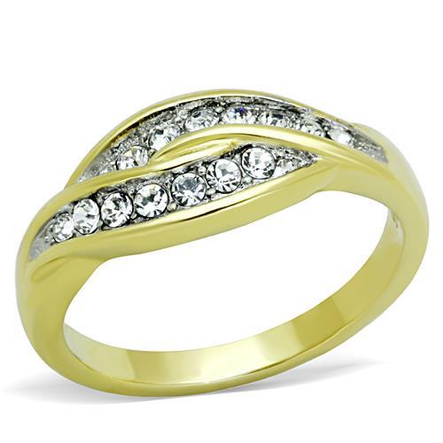 JCE1704 Two-Tone IP Gold (Ion Plating) Stainless Steel Ring with Top Grade Crystal in Clear