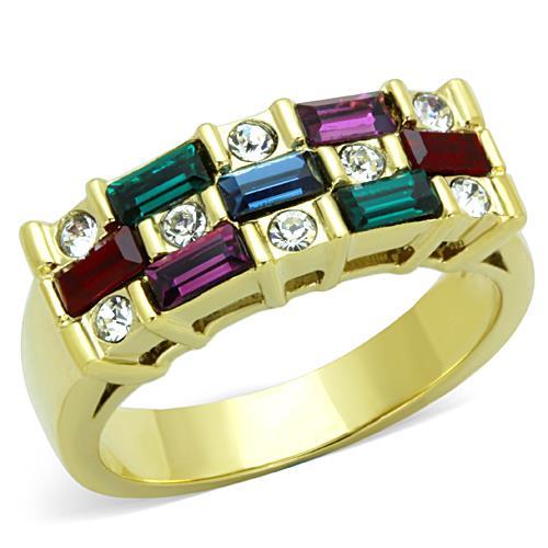 JCE1719 IP Gold(Ion Plating) Stainless Steel Ring with Top Grade Crystal in Multi Color