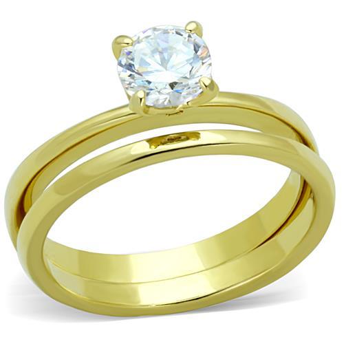 JCE1721 IP Gold(Ion Plating) Stainless Steel Ring with AAA Grade CZ in Clear