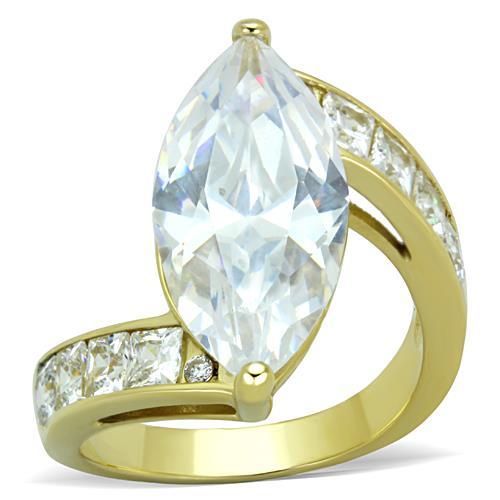 JCE1723 IP Gold(Ion Plating) Stainless Steel Ring with AAA Grade CZ in Clear