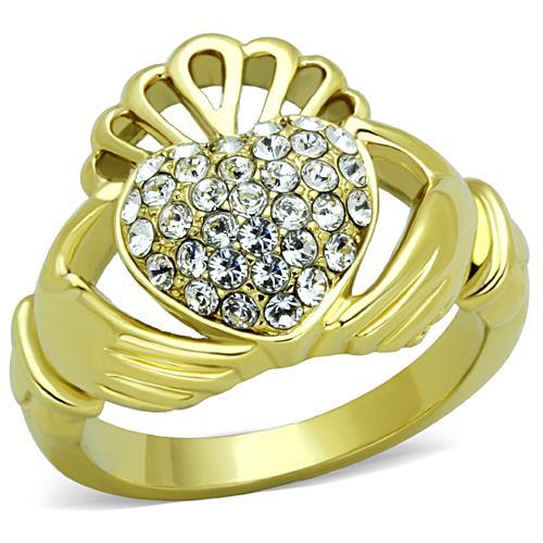 JCE1724 IP Gold(Ion Plating) Stainless Steel Ring with Top Grade Crystal in Clear