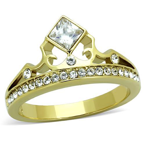 JCE1727 IP Gold(Ion Plating) Stainless Steel Ring with AAA Grade CZ in Clear