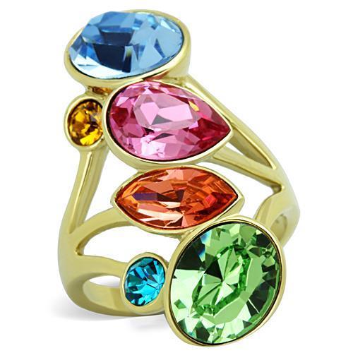 JCE1729 IP Gold(Ion Plating) Stainless Steel Ring with Top Grade Crystal in Multi Color