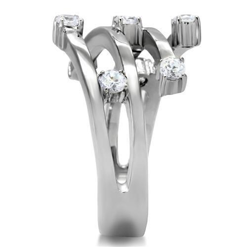 JCE173 High polished (no plating) Stainless Steel Ring with Top Grade Crystal in Clear