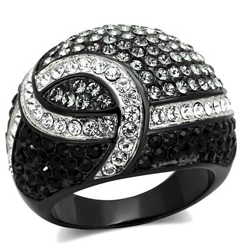 JCE1733 Two-Tone IP Black Stainless Steel Ring with Top Grade Crystal in Black Diamond