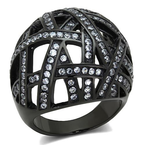 JCE1734 IP Black(Ion Plating) Stainless Steel Ring with AAA Grade CZ in Clear