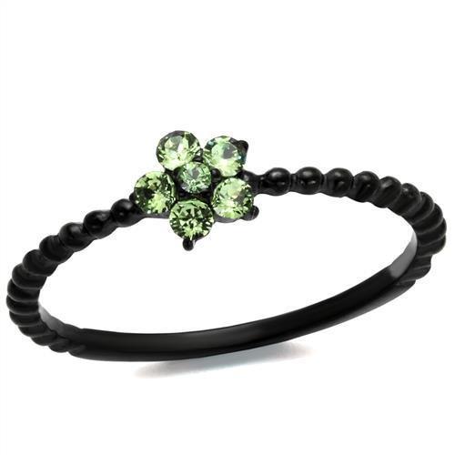 JCE1739 IP Black(Ion Plating) Stainless Steel Ring with Top Grade Crystal in Peridot