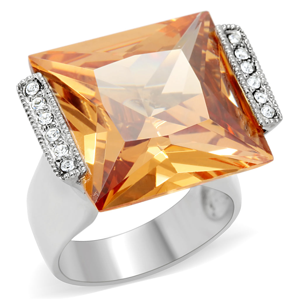 JCE174 High polished (no plating) Stainless Steel Ring with AAA Grade CZ in Champagne