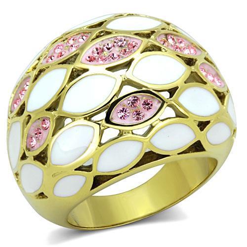 JCE1742 IP Gold(Ion Plating) Stainless Steel Ring with Top Grade Crystal in Light Rose