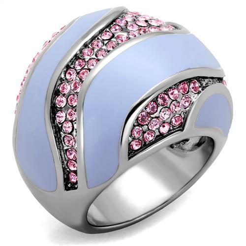 JCE1744 High polished (no plating) Stainless Steel Ring with Top Grade Crystal in Light Rose