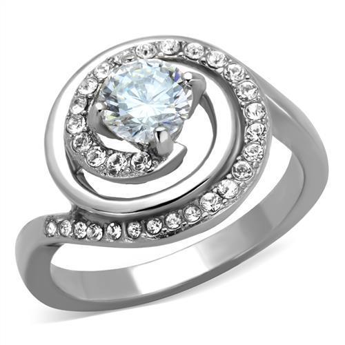 JCE1746 High polished (no plating) Stainless Steel Ring with AAA Grade CZ in Clear