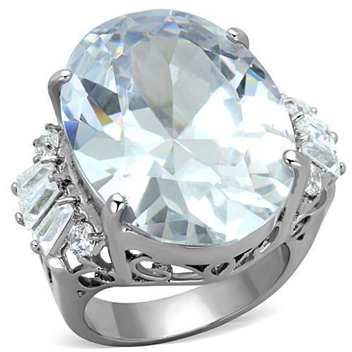 JCE1747 High polished (no plating) Stainless Steel Ring with AAA Grade CZ in Clear