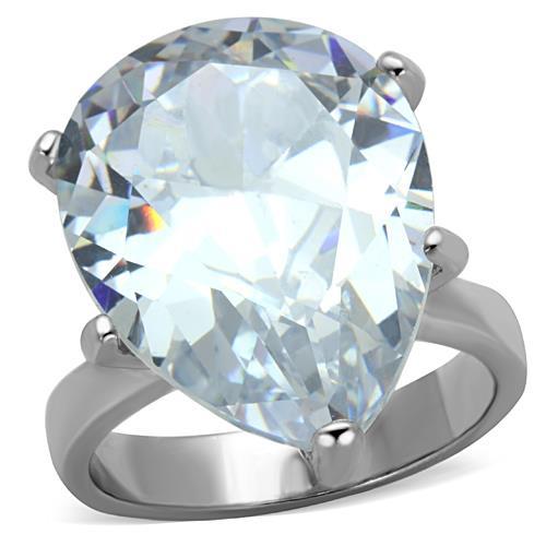 JCE1750 High polished (no plating) Stainless Steel Ring with AAA Grade CZ in Clear