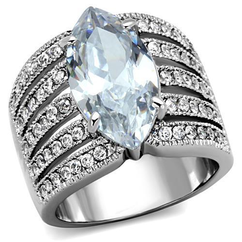 JCE1752 High polished (no plating) Stainless Steel Ring with AAA Grade CZ in Clear