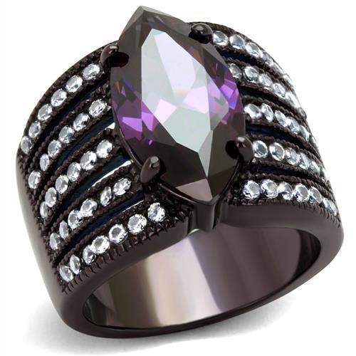 JCE1752DC IP Dark Brown (IP coffee) Stainless Steel Ring with AAA Grade CZ in Amethyst