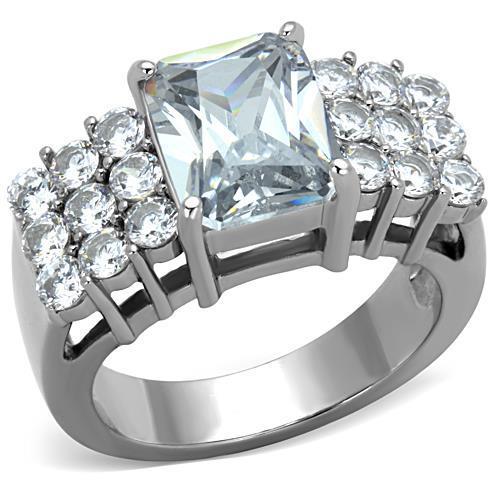 JCE1753 High polished (no plating) Stainless Steel Ring with AAA Grade CZ in Clear