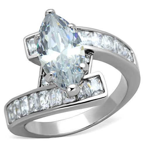 JCE1754 High polished (no plating) Stainless Steel Ring with AAA Grade CZ in Clear