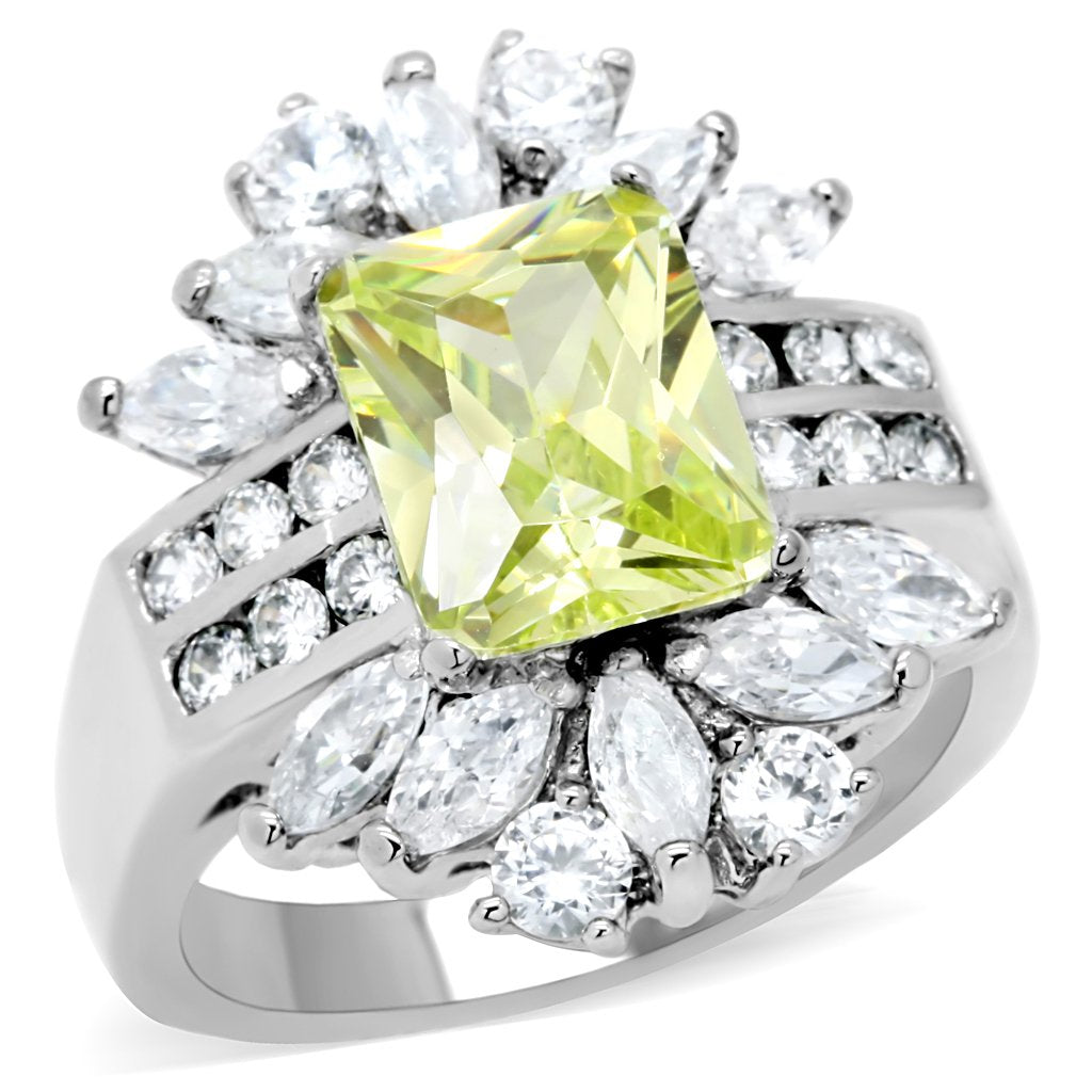 JCE176 High polished (no plating) Stainless Steel Ring with AAA Grade CZ in Apple Green color